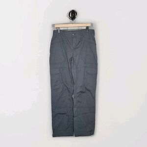 Prana Pants Womens Rip Stop Cargo Sz 12 /33 Gray Khaki  Scrub Drawstring Cuff